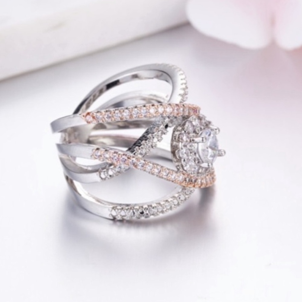 💯 NEW 925 STERLING SILVER ROSE GOLD DIAMOND RING, CUTE RING, SHINY RING. - Picture 5 of 5
